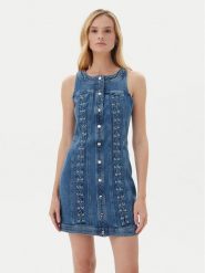 Guess Sukienka 175261 Niebieski Classic Fit. Niebieskie sukienki damskie Guess, s, z aplikacjami, z bawełny, bez kołnierzyka, bez ramiączek. Za 679.99 zł.