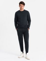 Bawełniany męski dresowy komplet BASIC bluza nierozpinana + joggery – czarny V9 Z84 - XL. Czarne bluzy bez kaptura męskie Ombre Clothing, m, z bawełny. Za 161.99 zł.