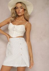 Białe Szorty Spódnica z Bawełny w Paski High Waist Celandine. Białe szorty damskie Renee, bez wzorów, z bawełny, z podwyższonym stanem. Za 44.99 zł.