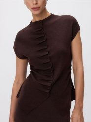 Kamizelka z dodatkiem wełny - ciemnobrązowy. Brązowe kamizelki damskie Reserved, l, z dzianiny. Za 129.99 zł.