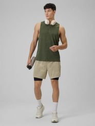 4F Spodenki treningowe szybkoschnące męskie - beżowe L. Brązowe szorty męskie 4f, bez kołnierzyka. Za 179.99 zł.