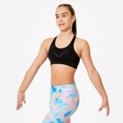 Stanik gimnastyczny Domyos. Czarne biustonosze sportowe damskie DOMYOS, bez wzorów, z elastanu. Za 49.99 zł.