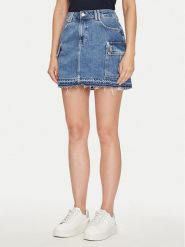 Guess Spódnica jeansowa W4YD52 D5B65 Niebieski Regular Fit. Niebieskie spódniczki damskie Guess, z aplikacjami, z bawełny. Za 239.99 zł.