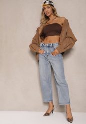 Niebieskie Jeansy High Waist Mom Fit Zolseli. Niebieskie jeansy damskie Renee, z podwyższonym stanem. Za 99.99 zł.