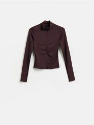 Bluza ze stójką - ciemnofioletowy. Fioletowe bluzy bez kaptura damskie Reserved, l, z dzianiny. Za 99.99 zł.