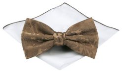 Mucha Męska z Poszetką (Zestaw) - Chattier - Jasny Brąz (Stare Złoto). Żółte krawaty i muchy męskie Chattier, bez wzorów, eleganckie. Za 59.00 zł.