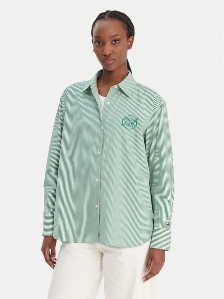Tommy Hilfiger Koszula WW0WW48190 Zielony Regular Fit. Zielone koszule damskie Tommy Hilfiger, bez wzorów, z bawełny, bez kołnierzyka, bez ramiączek. Za 489.99 zł.