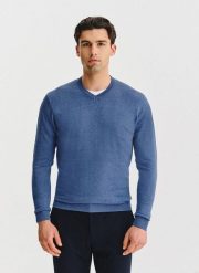 PAKO LORENTE – Niebieski sweter męski v-neck. Niebieskie swetry męskie Pako Lorente, na jesień, m, bez wzorów, z nylonu, bez kołnierzyka. Za 99.99 zł.