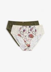 Figi maxi z nadrukiem w kwiaty (2 szt.). Białe figi damskie bonprix, bez wzorów, z koronki. Za 77.99 zł.