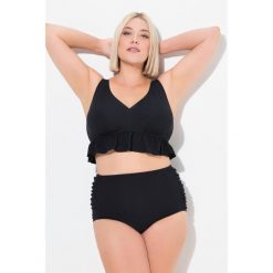 Damskie Bikini faktura falbana miękkie miseczki regulowane ramiączka. Czarne bikini damskie Ulla Popken, bez wzorów, plus size. Za 244.99 zł.