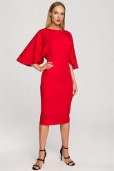 Sukienka ołówkowa z szerokimi rękawami czerwona z pelerynką. Czerwone sukienki damskie Sukienki.shop, na komunię, xl, bez wzorów, wizytowe, bez kołnierzyka, bez ramiączek, ołówkowe. Za 309.00 zł.