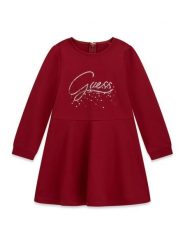 Guess Sukienka codzienna K6BK02 K5928 Czerwony ciemny Regular Fit. Czerwone sukienki dziewczęce Guess, z aplikacjami, z wiskozy, bez ramiączek. Za 284.99 zł.