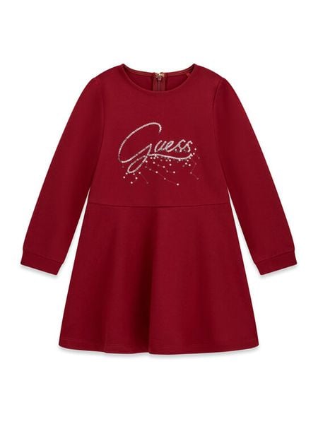 Guess Sukienka codzienna K6BK02 K5928 Czerwony ciemny Regular Fit. Czerwone sukienki dziewczęce Guess, z aplikacjami, z wiskozy, bez ramiączek. Za 284.99 zł.