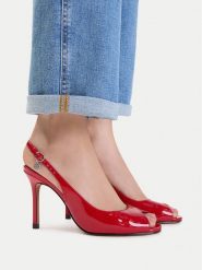 Nine West Sandały EO-TS6376-01 Czerwony ciemny. Czerwone sandały damskie Nine West, bez wzorów, ze skóry, bez obcasa, na szpilce. Za 279.99 zł.