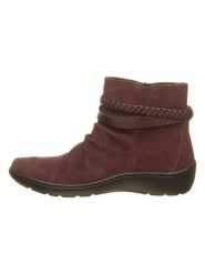 Clarks Skórzane botki w kolorze bordowym rozmiar: 36. Czerwone botki damskie Clarks, bez obcasa, bez zapięcia. Za 158.10 zł.