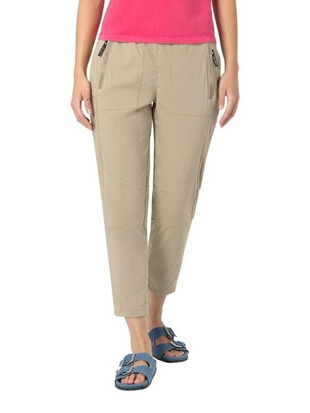 Timezone Spodnie "Suki" w kolorze beżowym rozmiar: XL. Brązowe spodnie materiałowe damskie Timezone, bez wzorów, z materiału. Za 130.81 zł.