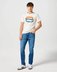 MESKIE SPODNIE WRANGLER RIVER RAINDROP 112357529. Spodnie materiałowe męskie Wrangler, bez wzorów, z jeansu. Za 229.99 zł.