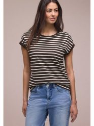 Street One Koszulka w kolorze ciemnobrązowo-białym rozmiar: 40. Brązowe t-shirty damskie Street One, bez wzorów, z bawełny, bez kołnierzyka. Za 83.03 zł.