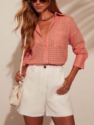 Milan Kiss Bluzka w kolorze łososiowym rozmiar: XL. Pomarańczowe bluzki damskie Milan Kiss, xl, bez wzorów, z bawełny, bez kołnierzyka, bez ramiączek. Za 165.99 zł.