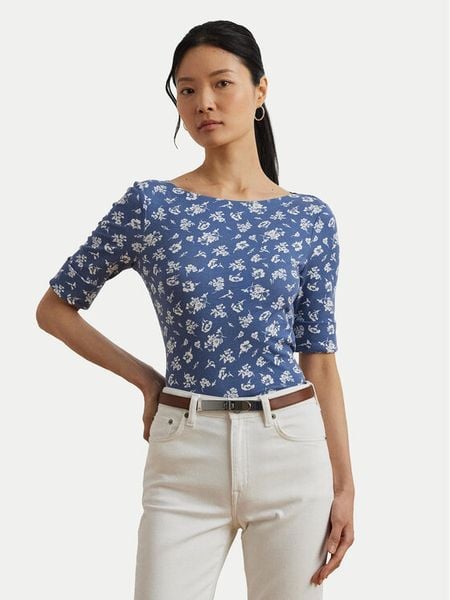 LAUREN RALPH LAUREN Bluzka 200976991001 Niebieski Slim Fit. Niebieskie bluzki damskie Lauren Ralph Lauren, m, bez wzorów, z bawełny, bez ramiączek. Za 189.99 zł.