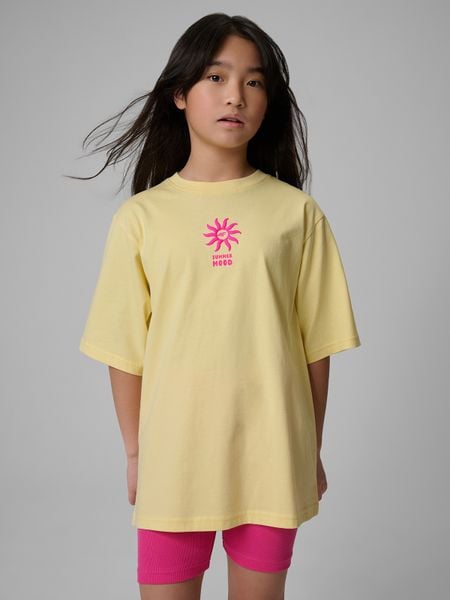 4F T-shirt loose z nadrukiem dziewczęcy - żółty 158 (12-13 lat). Żółte koszulki dziewczęce 4f, bez wzorów, z bawełny, bez ramiączek. Za 59.99 zł.