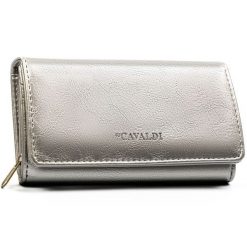 Duży, srebrny portfel damski ze skóry ekologicznej z kieszonką zewnętrzną - 4U Cavaldi. Szare portfele damskie 4U Cavaldi, bez wzorów, ze skóry ekologicznej. Za 45.00 zł.