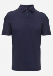 Granatowa Gładka Koszulka Polo o Klasycznym Kroju Sinopea. Niebieskie koszulki polo męskie Born2be, l, bez wzorów, z jeansu, bez ramiączek. Za 79.99 zł.