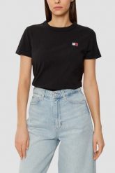 TOMMY JEANS Czarny damski t-shirt z małym logo, Rozmiar XS. Czarne t-shirty damskie Tommy Jeans, s, bez wzorów, z jeansu, bez kołnierzyka. W wyprzedaży za 84.99 zł.