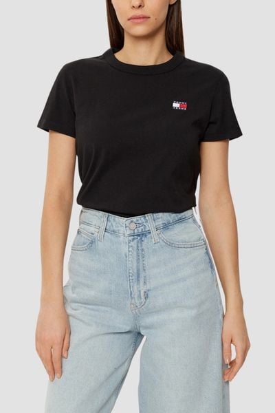 TOMMY JEANS Czarny damski t-shirt z małym logo, Rozmiar S. Czarne t-shirty damskie Tommy Jeans, s, bez wzorów, z jeansu, bez kołnierzyka. W wyprzedaży za 88.99 zł.