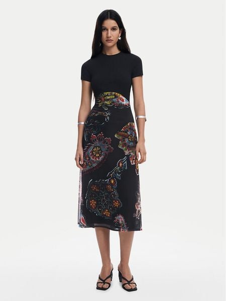 Desigual Sukienka codzienna Paisley 25SWVK32 Czarny Regular Fit. Czarne sukienki damskie Desigual, na co dzień, m, bez wzorów, z wiskozy, bez kołnierzyka, bez ramiączek, proste. Za 339.99 zł.