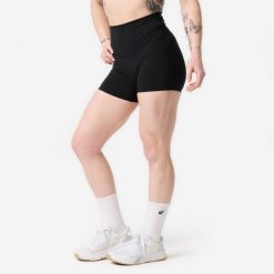 Spodenki do crossfitu damskie Domyos. Czarne szorty damskie DOMYOS, bez wzorów, z lycry, sportowe, z podwyższonym stanem. Za 89.99 zł.