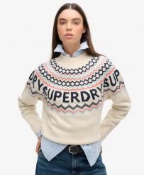 Superdry Sweter Fairisle Branded z poliestru. Brązowe swetry klasyczne damskie Superdry., bez kołnierzyka. Za 373.60 zł.