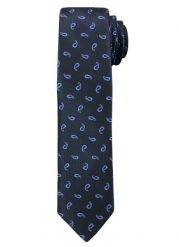 Ciemnogranatowy Elegancki Męski Krawat -ALTIES- Błękitny Wzór Paisley. Niebieskie krawaty i muchy męskie Alties, bez wzorów, z tkaniny, eleganckie. Za 49.00 zł.