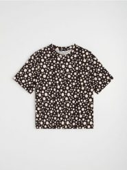 Bawełniana koszulka w grochy - brązowy. Brązowe t-shirty damskie Sinsay, l, bez wzorów, z bawełny, bez kołnierzyka. Za 25.99 zł.
