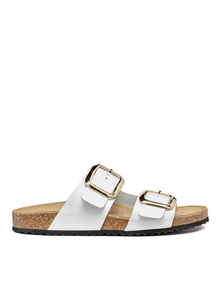 Geox Klapki D Brionia R D45Y3B 00085 C1000 Biały. Białe klapki damskie Geox, bez wzorów, ze skóry, bez obcasa. Za 280.99 zł.