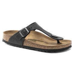Unisex japonki Birkenstock Gizeh Oiled Leather czarne regular 0845251. Czarne klapki damskie Birkenstock, bez wzorów, z materiału, bez obcasa. Za 369.00 zł.