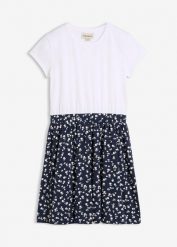 Sukienka z dżerseju z elastycznej mieszanki bawełny organicznej. Białe sukienki dziewczęce bonprix, bez wzorów, z bawełny, bez ramiączek, krótkie. Za 64.99 zł.