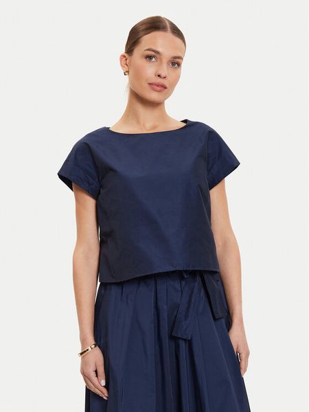 Weekend Max Mara Bluzka Parana 2425166021 Granatowy Relaxed Fit. Niebieskie bluzki damskie Weekend Max Mara, bez wzorów, z syntetyku, bez kołnierzyka, bez ramiączek. Za 499.99 zł.
