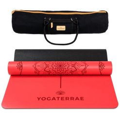 Czerwona mata do jogi z PU i gumy, MANDALA, linie ciała + torba do transportu. Czarne torebki klasyczne damskie YOGATERRAE, bez wzorów, bez dodatków. W wyprzedaży za 538.00 zł.