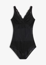 Body modelujące z koronką, lekki stopień modelowania. Czarne body damskie bonprix, bez wzorów, z koronki. Za 44.99 zł.