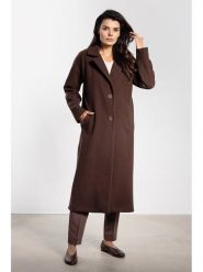 Awama Płaszcz w kolorze brązowym rozmiar: M. Brązowe płaszcze damskie Awama, m, bez wzorów, z tkaniny. Za 391.59 zł.