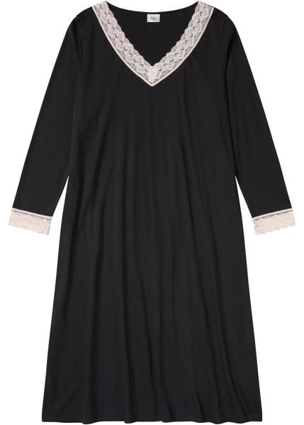 Długa koszula nocna z miękkiej wiskozy. Czarne koszule nocne damskie bonprix, bez wzorów, z wiskozy. Za 74.99 zł.