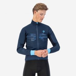 Kurtka rowerowa męska Rogelli Radius. Niebieskie kurtki treningowe męskie Rogelli, m, bez wzorów, rowerowe. W wyprzedaży za 199.00 zł.