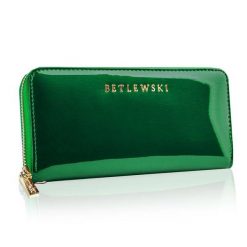 Portfel damski BETLEWSKI zielony ZBPD-BS-5201. Zielone portfele damskie Betlewski, bez wzorów, z lakierowanej skóry. Za 139.99 zł.
