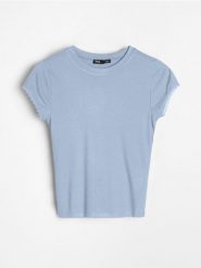 Koszulka z wiskozy - błękitny. Niebieskie t-shirty damskie Sinsay, l, bez wzorów, z wiskozy, bez kołnierzyka. Za 19.99 zł.