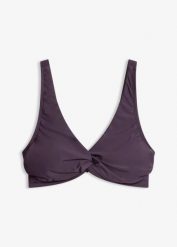 Biustonosz bikini typu bustier z ozdobnym przewiązaniem. Fioletowe bikini damskie bonprix, z aplikacjami. Za 77.99 zł.