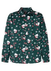 Koszula z długim rękawem i bożonarodzeniowym nadrukiem, z czystej bawełny, Slim Fit. Zielone koszule męskie bonprix, m, bez wzorów, z bawełny, bez kołnierzyka, bez ramiączek. Za 109.99 zł.