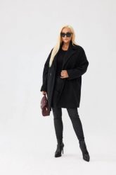 Czarny damski płaszcz Isabella z tkaniny bukla - elegancja i komfort PLUS SIZE XXL OVERSIZE JESIEŃ. Czarne płaszcze damskie Moda Size Plus Iwanek, na jesień, l, bez wzorów, z poliesteru, eleganckie, plus size. Za 559.90 zł.