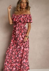 Czarna Kwiatowa Sukienka Typu Hiszpanka z Bawełną Tiarice. Czarne sukienki damskie Renee, na co dzień, na lato, l, bez wzorów, z bawełny, eleganckie, bez kołnierzyka, bez ramiączek, maxi, proste. W wyprzedaży za 67.99 zł.