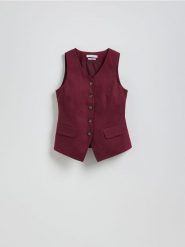 Taliowana kamizelka z lnem - burgundowy. Czerwone kamizelki damskie Reserved, l, z bawełny. W wyprzedaży za 119.99 zł.